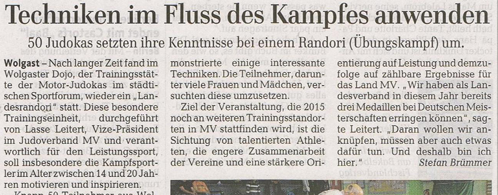 Artikel zum Landesrandori in der Ostsee Zeitung