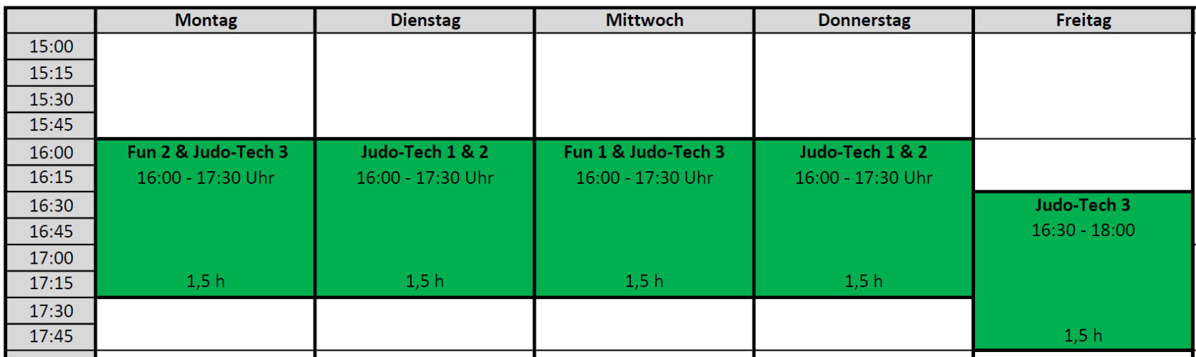 Achtung – Sondertrainingsplan – Update: bis 02.10.2016