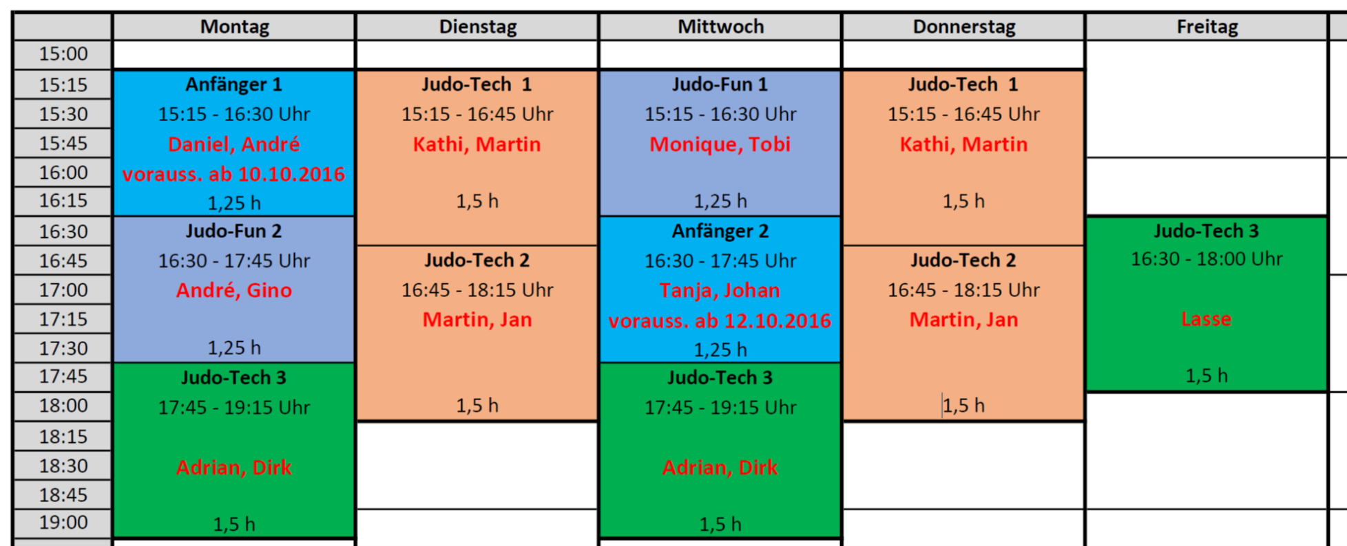 Trainingsplan Schuljahr 2016/17